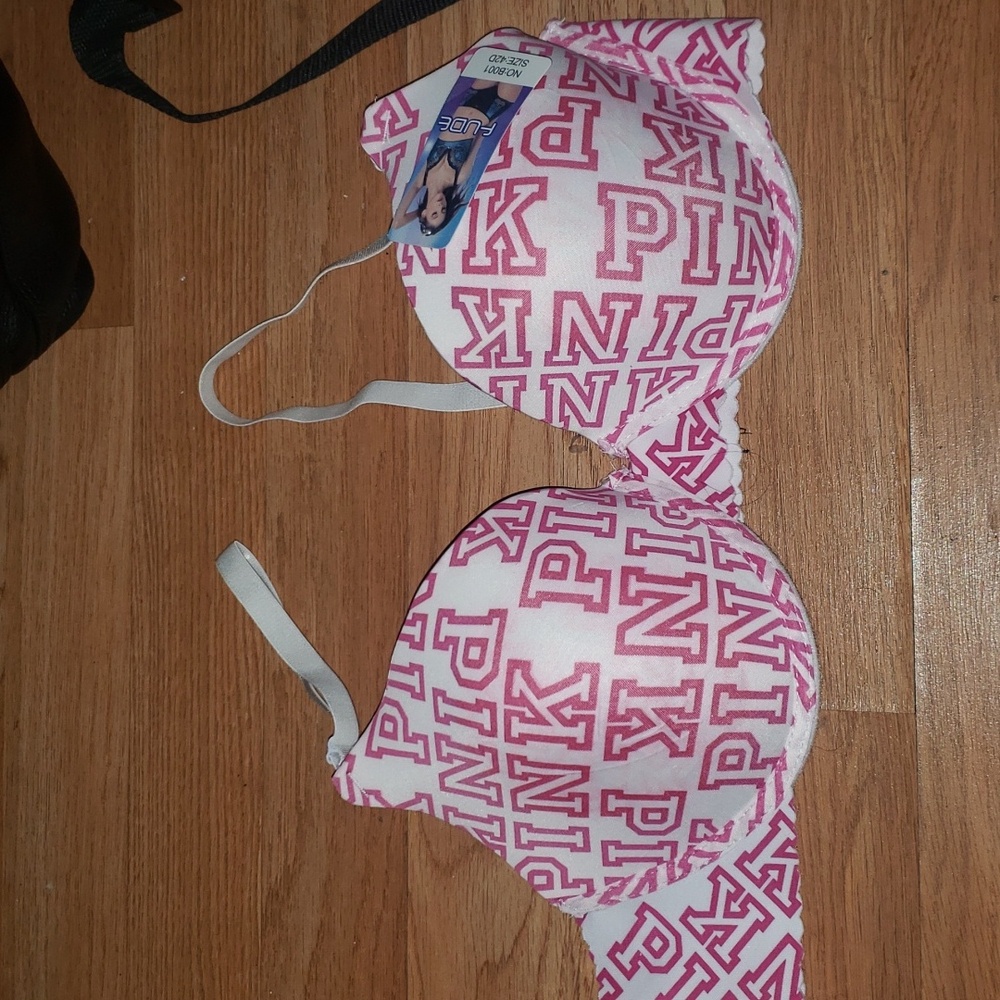 NWT FUDE PINK bra size 42D pink/white